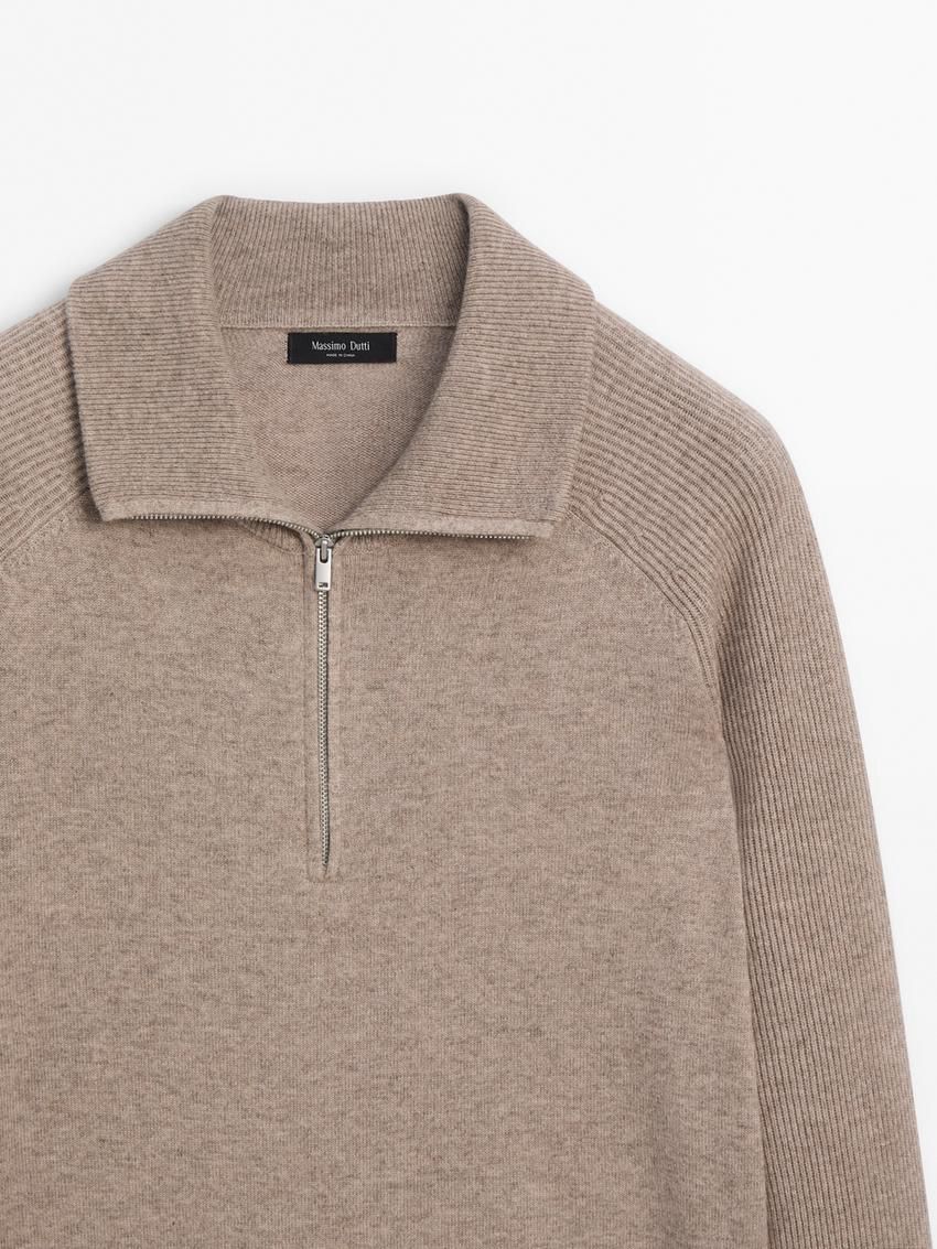 Massimo Dutti Mock Neck Knit Men Sweater Brown Beige | US-RG3162845
