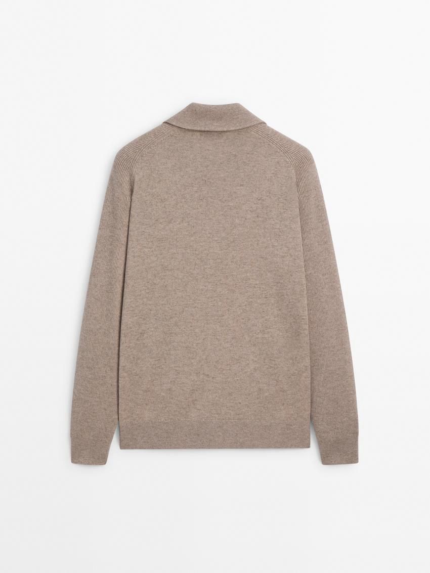 Massimo Dutti Mock Neck Knit Men Sweater Brown Beige | US-RG3162845