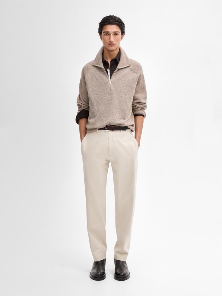 Massimo Dutti Mock Neck Knit Men Sweater Brown Beige | US-RG3162845
