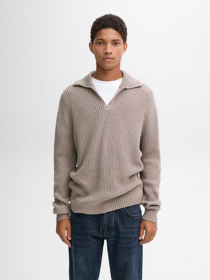 Massimo Dutti Mock Neck Knit Men Sweater Beige | US-RE3572684