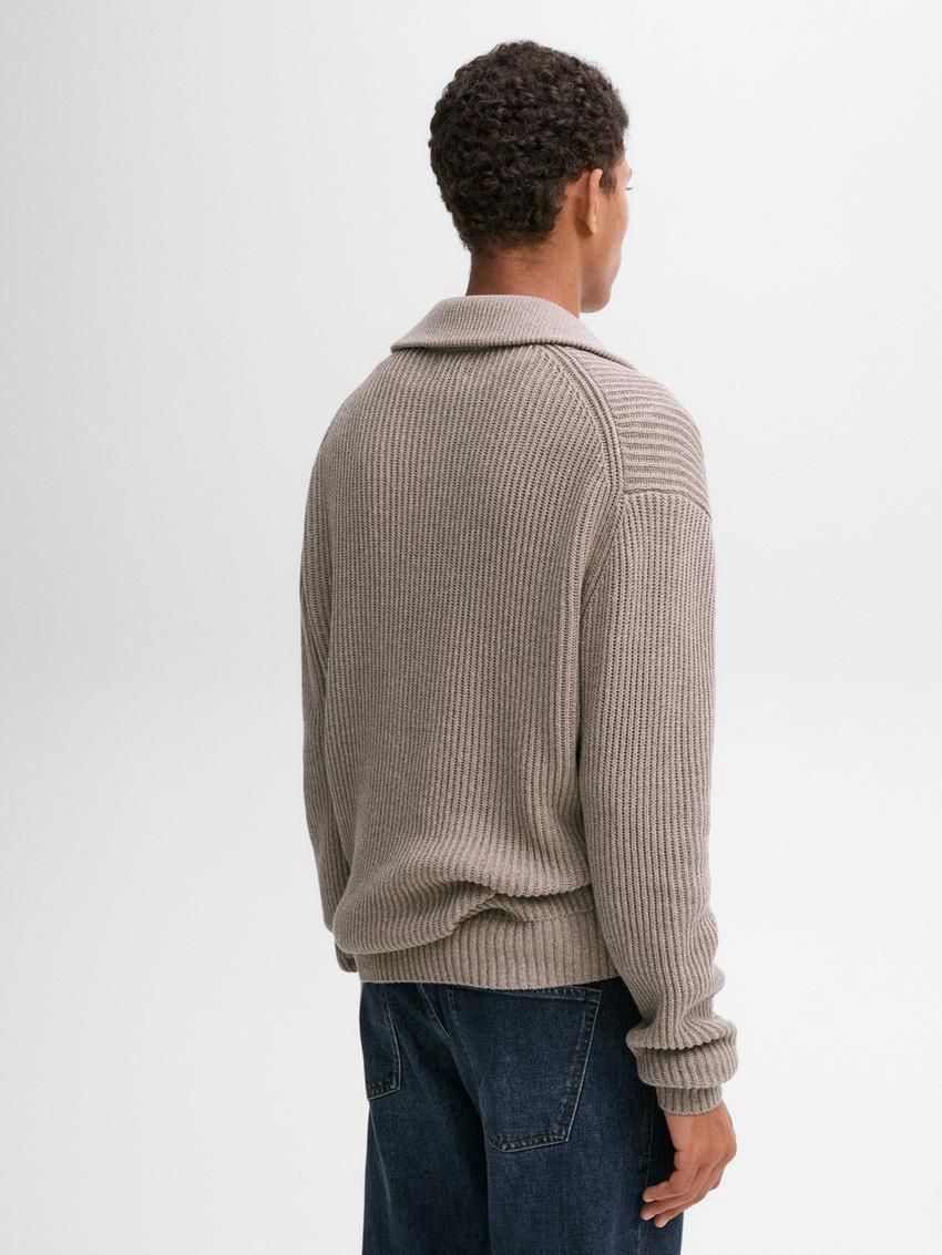 Massimo Dutti Mock Neck Knit Men Sweater Beige | US-RE3572684