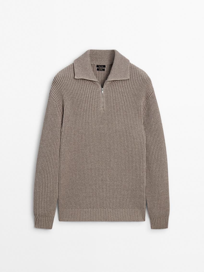 Massimo Dutti Mock Neck Knit Men Sweater Beige | US-RE3572684