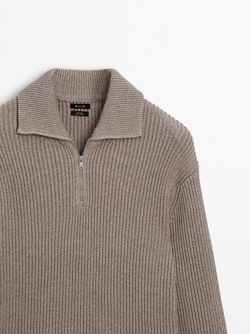Massimo Dutti Mock Neck Knit Men Sweater Beige | US-RE3572684