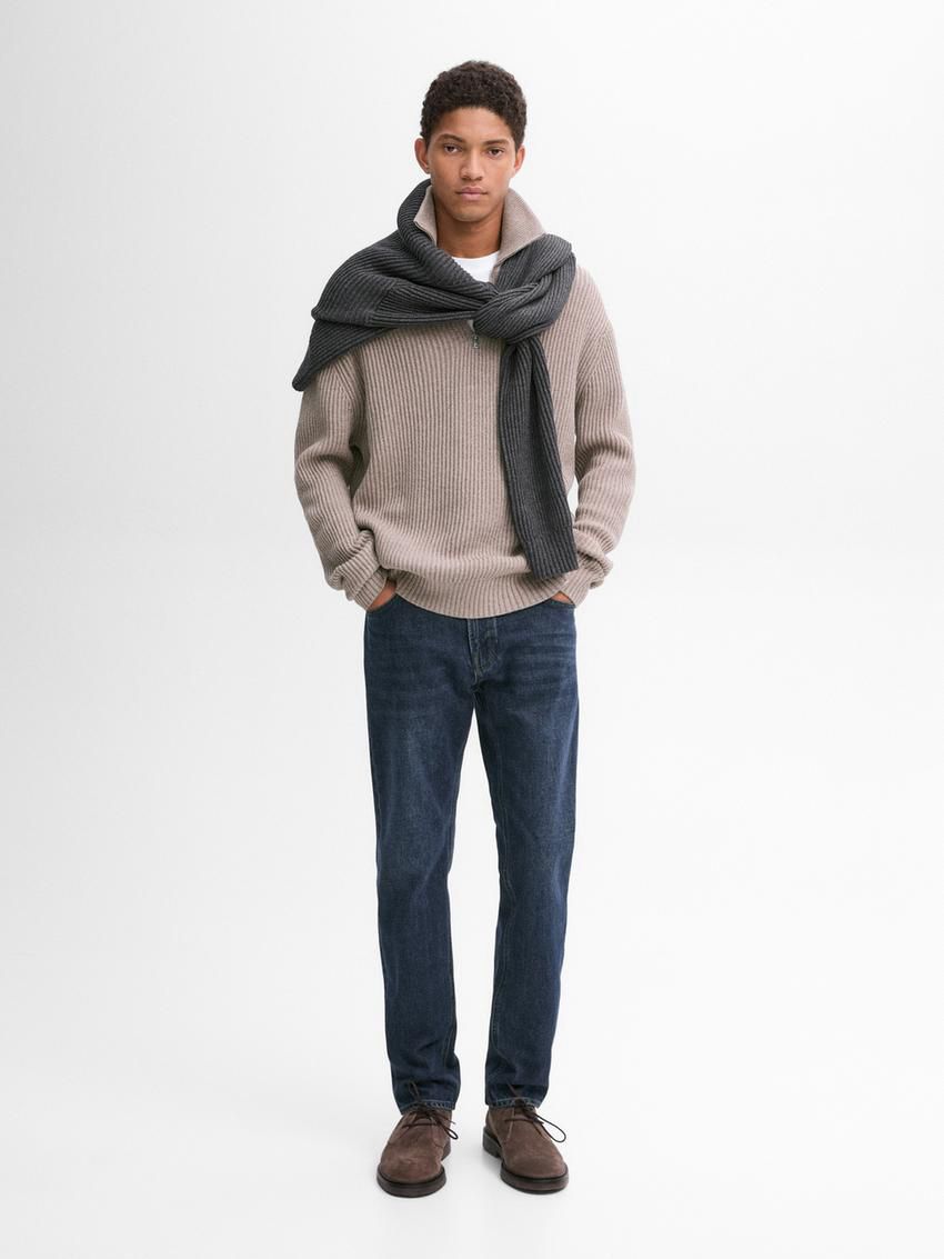 Massimo Dutti Mock Neck Knit Men Sweater Beige | US-RE3572684