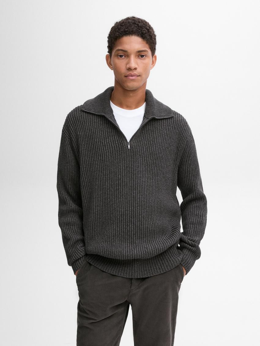 Massimo Dutti Mock Neck Knit Men Sweater Dark Grey | US-BD6370485