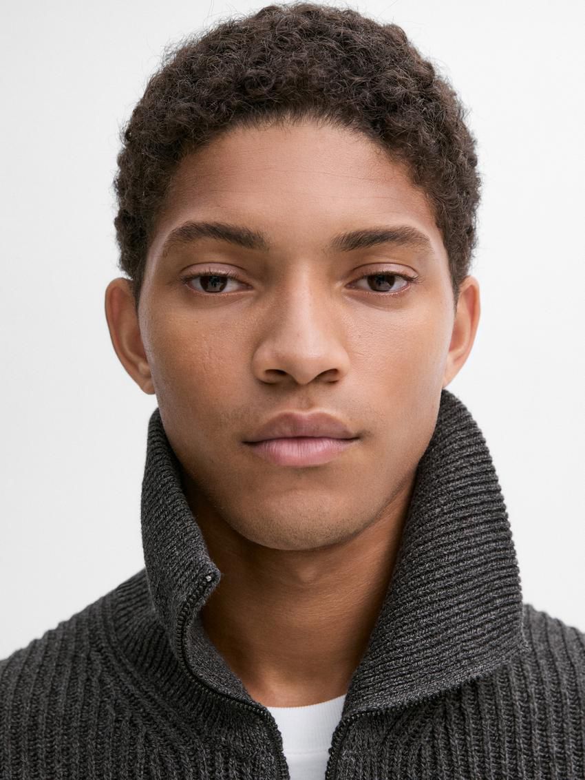 Massimo Dutti Mock Neck Knit Men Sweater Dark Grey | US-BD6370485