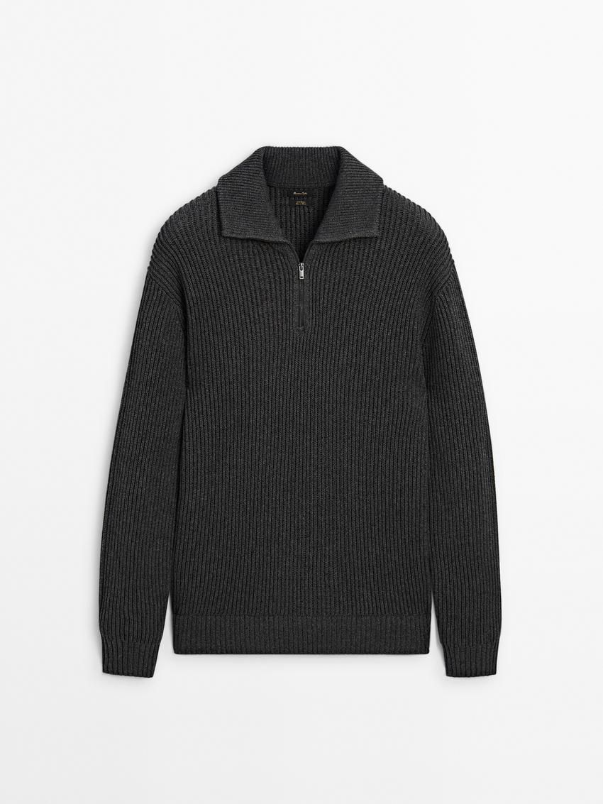Massimo Dutti Mock Neck Knit Men Sweater Dark Grey | US-BD6370485