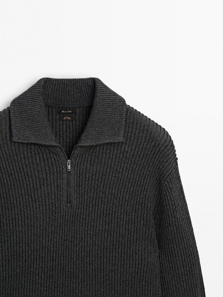 Massimo Dutti Mock Neck Knit Men Sweater Dark Grey | US-BD6370485