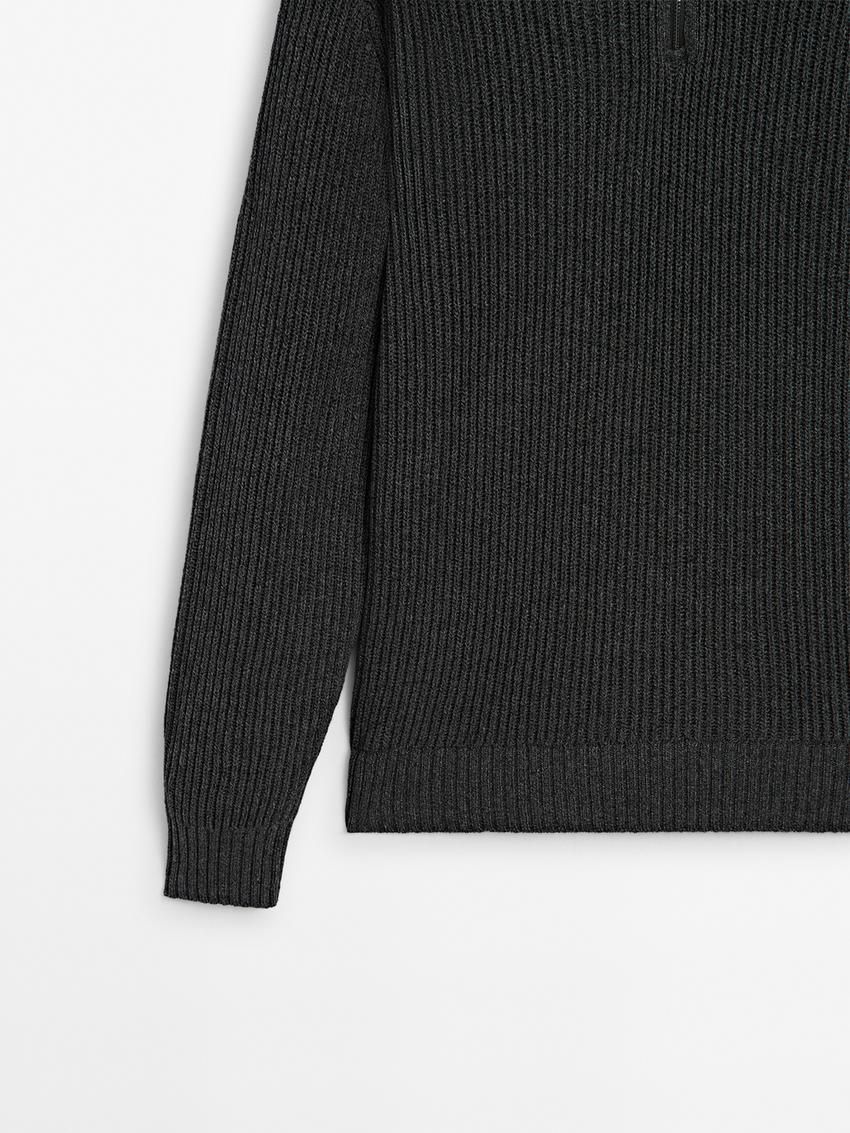 Massimo Dutti Mock Neck Knit Men Sweater Dark Grey | US-BD6370485