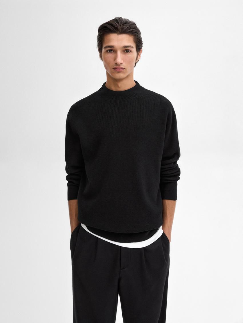Massimo Dutti Mock Turtleneck Knit Men Sweater Black | US-QP6542701