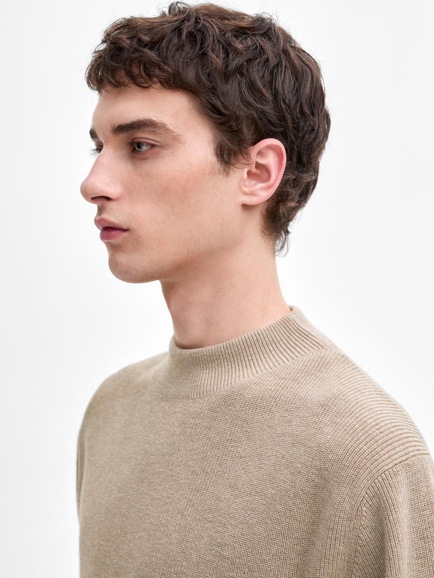 Massimo Dutti Mock Turtleneck Knit Men Sweater Brown Beige | US-ZT0536918
