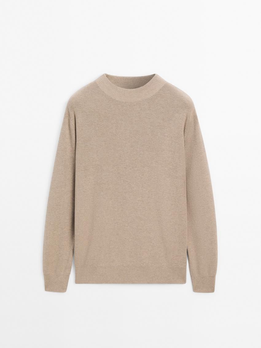 Massimo Dutti Mock Turtleneck Knit Men Sweater Brown Beige | US-ZT0536918
