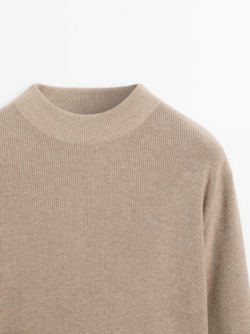 Massimo Dutti Mock Turtleneck Knit Men Sweater Brown Beige | US-ZT0536918