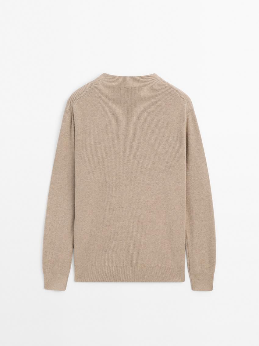 Massimo Dutti Mock Turtleneck Knit Men Sweater Brown Beige | US-ZT0536918