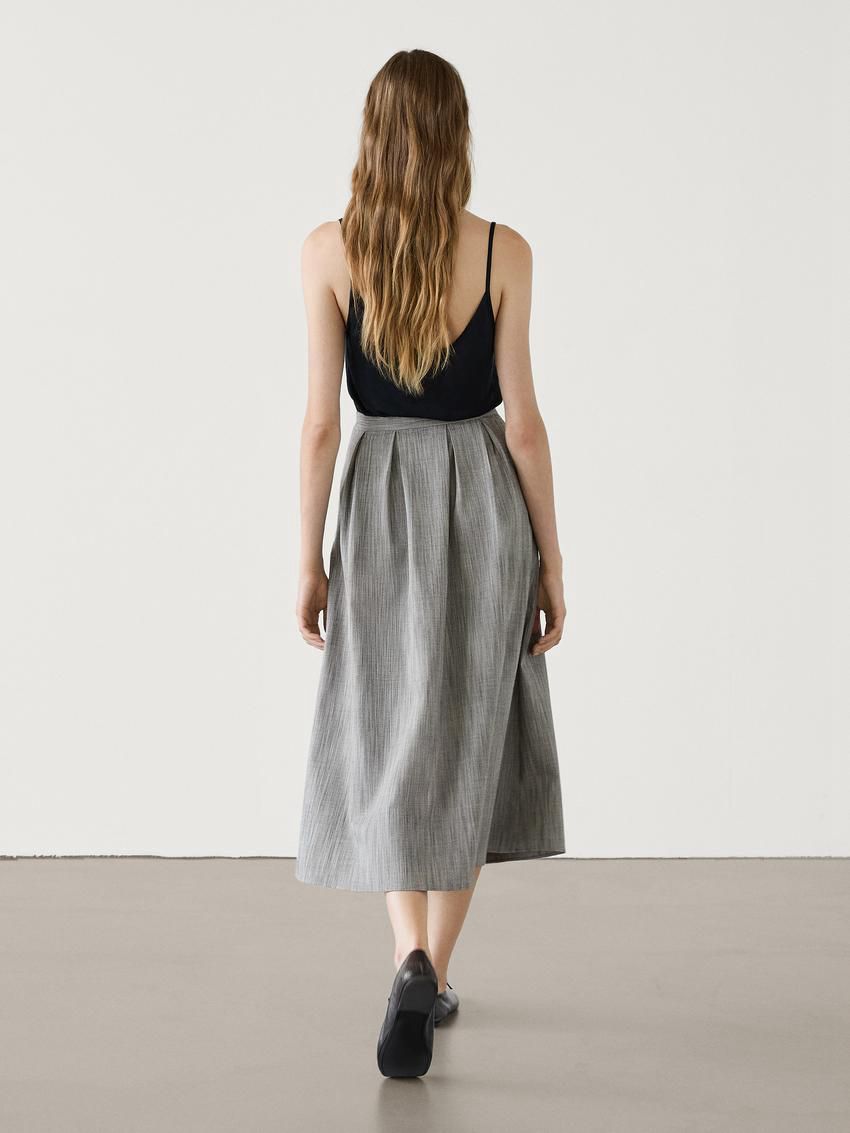 Massimo Dutti Mottled Fabric Midi With Box Pleats Women Skirts Grey | US-HU6752094