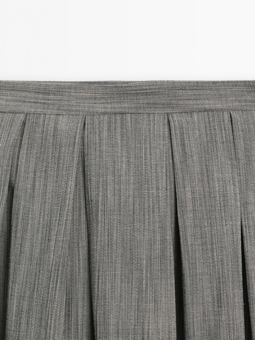 Massimo Dutti Mottled Fabric Midi With Box Pleats Women Skirts Grey | US-HU6752094