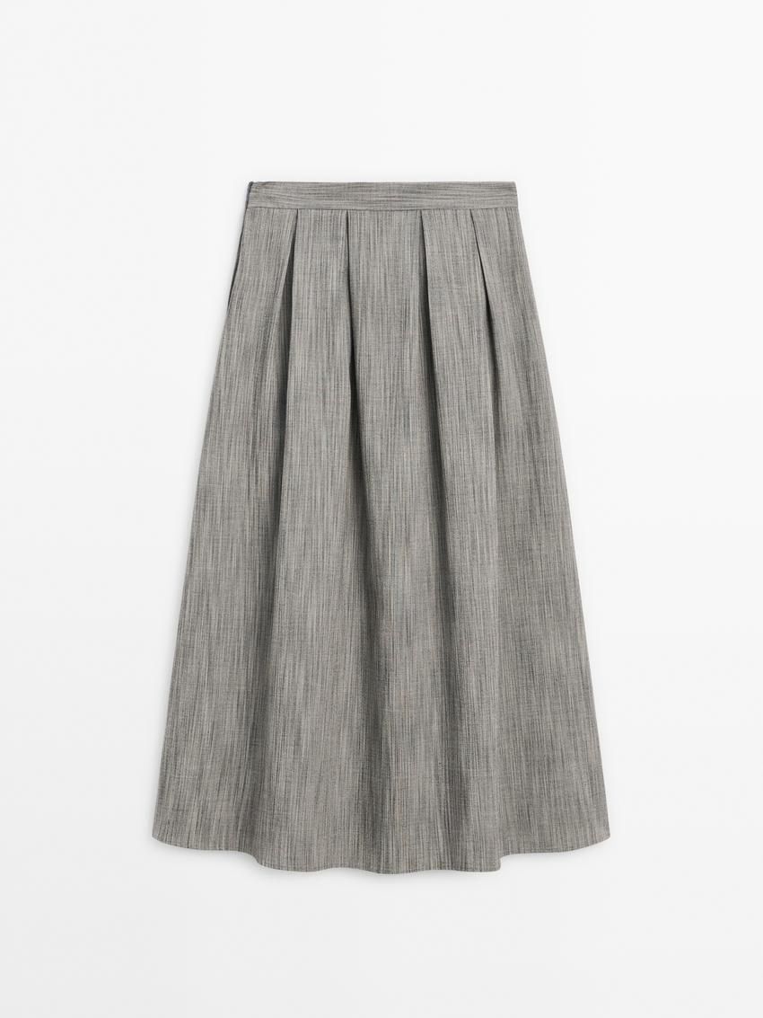 Massimo Dutti Mottled Fabric Midi With Box Pleats Women Skirts Grey | US-HU6752094