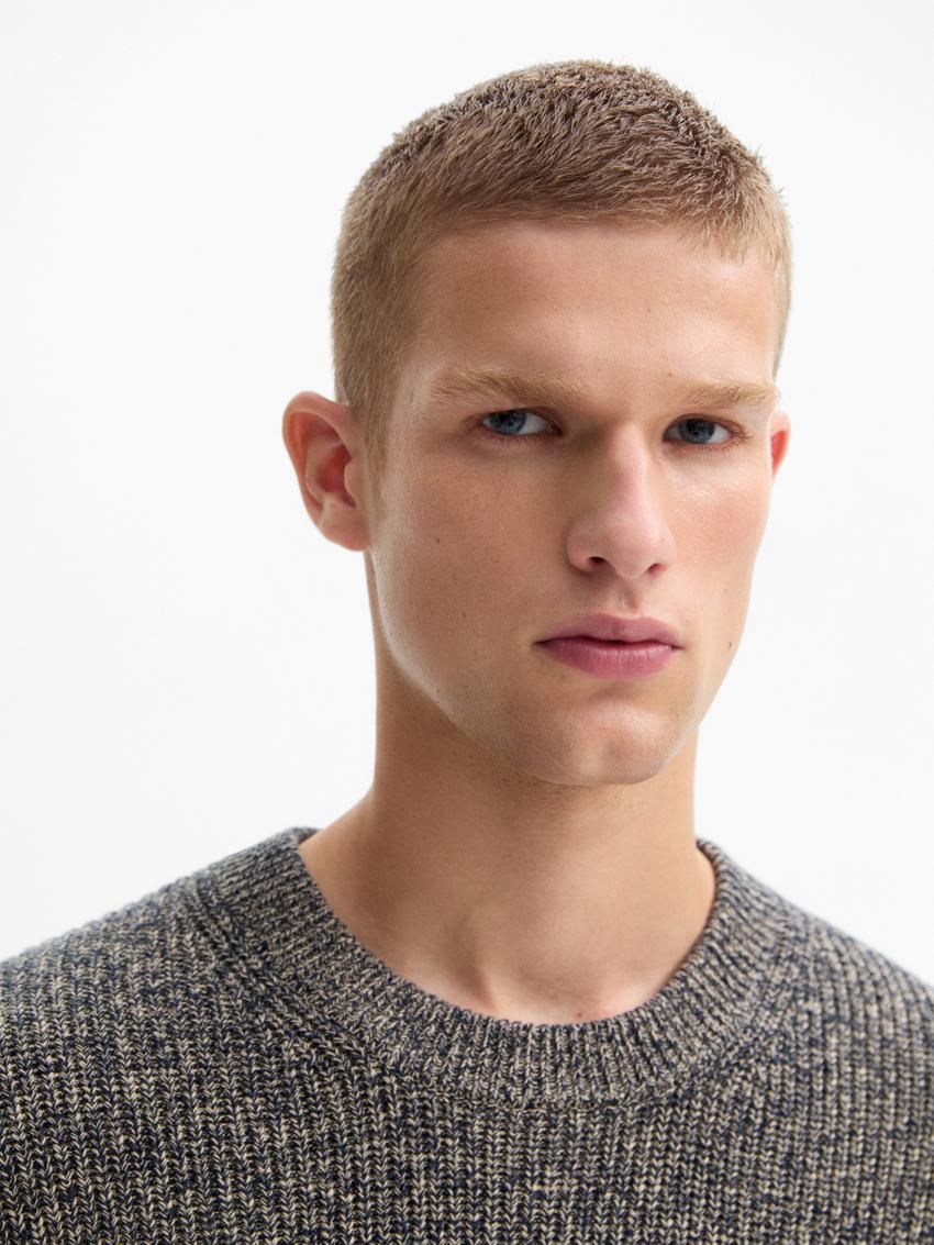Massimo Dutti Mouliné Cotton Knit Men Sweater Grey Blue | US-PT7324819