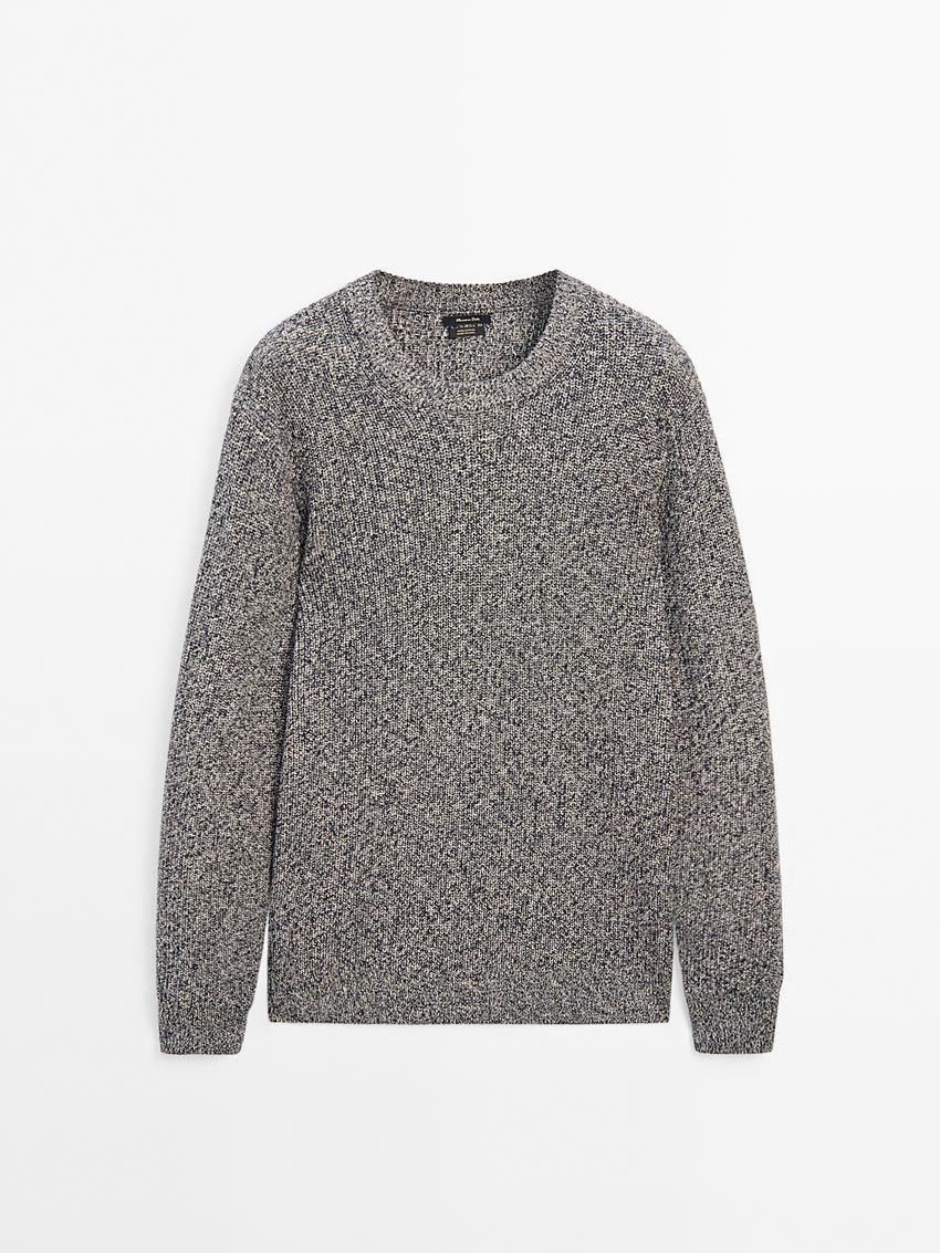 Massimo Dutti Mouliné Cotton Knit Men Sweater Grey Blue | US-PT7324819
