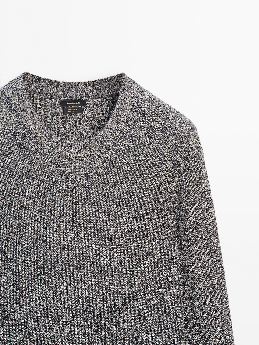 Massimo Dutti Mouliné Cotton Knit Men Sweater Grey Blue | US-PT7324819
