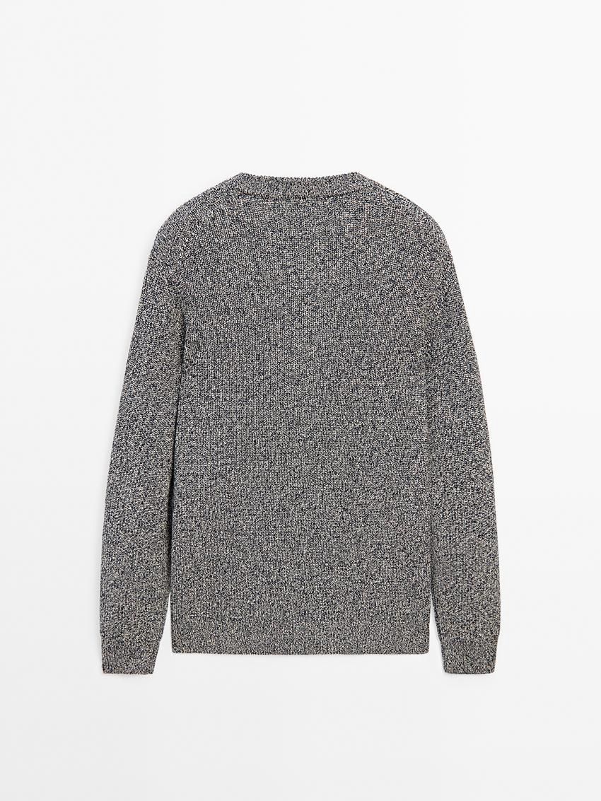 Massimo Dutti Mouliné Cotton Knit Men Sweater Grey Blue | US-PT7324819
