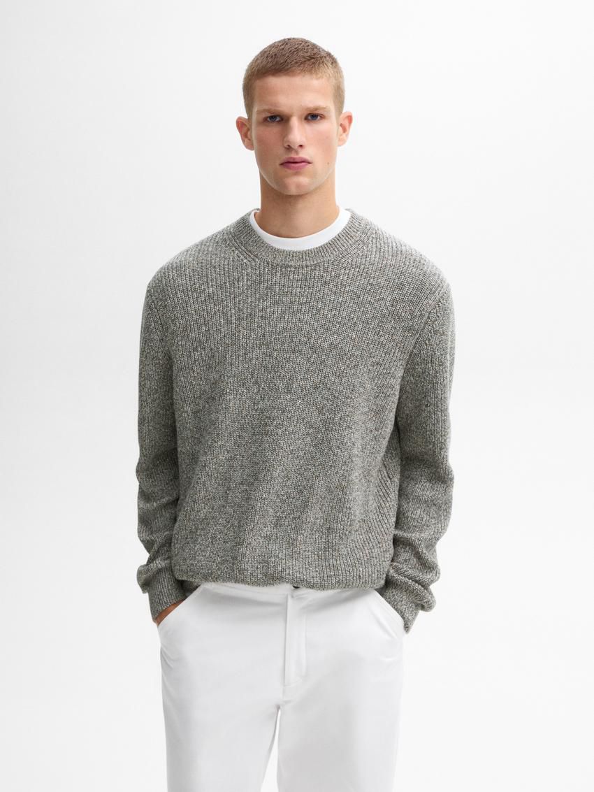 Massimo Dutti Mouliné Cotton Knit Men Sweater Grey | US-MS1879506