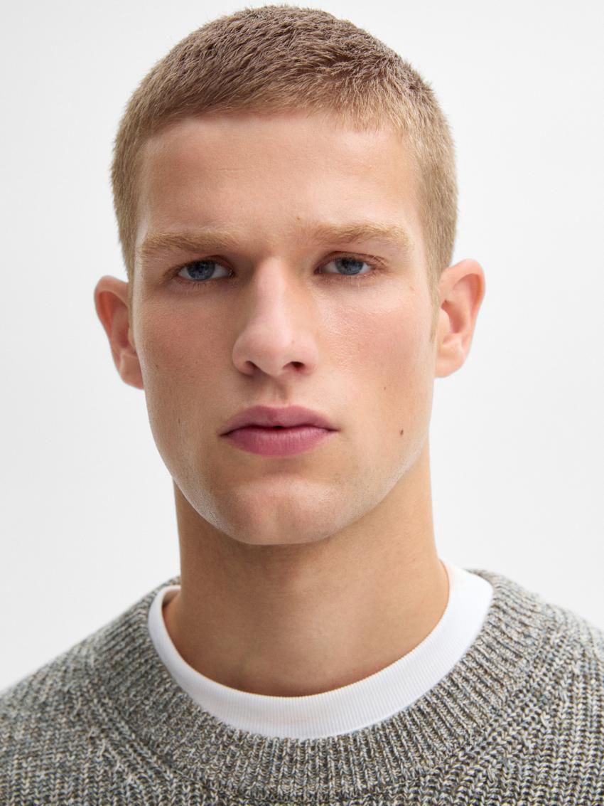 Massimo Dutti Mouliné Cotton Knit Men Sweater Grey | US-MS1879506