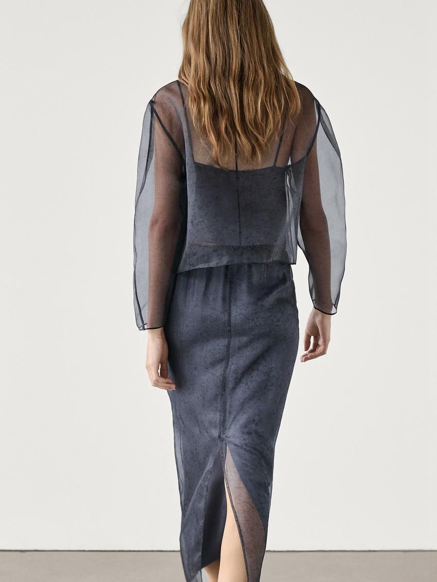 Massimo Dutti Mulberry Silk Organza Midi Women Skirts Dark Blue | US-UV6704839
