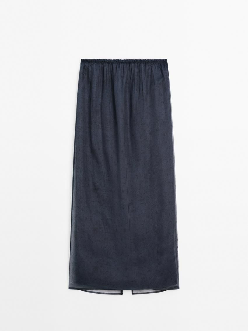 Massimo Dutti Mulberry Silk Organza Midi Women Skirts Dark Blue | US-UV6704839