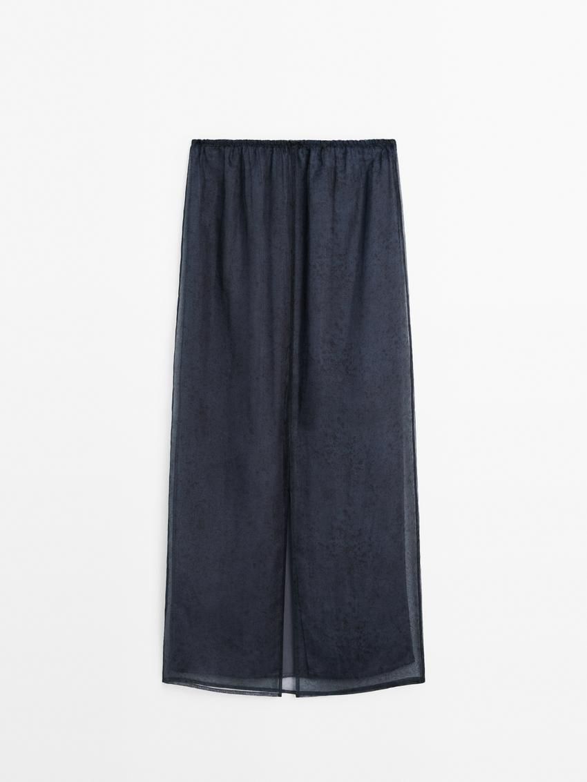 Massimo Dutti Mulberry Silk Organza Midi Women Skirts Dark Blue | US-UV6704839