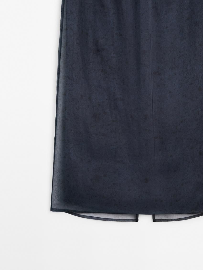 Massimo Dutti Mulberry Silk Organza Midi Women Skirts Dark Blue | US-UV6704839