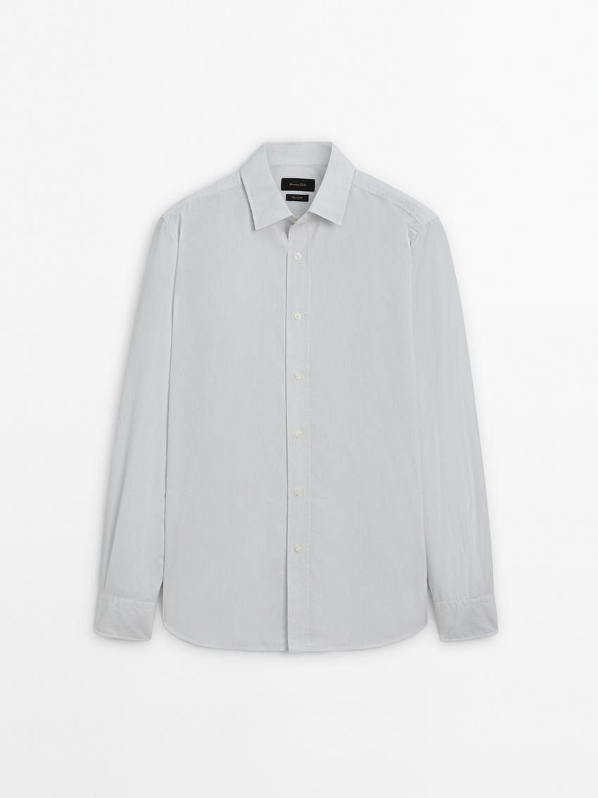 Massimo Dutti Multi-stripe Poplin Men Shirts Cream | US-GN7189304