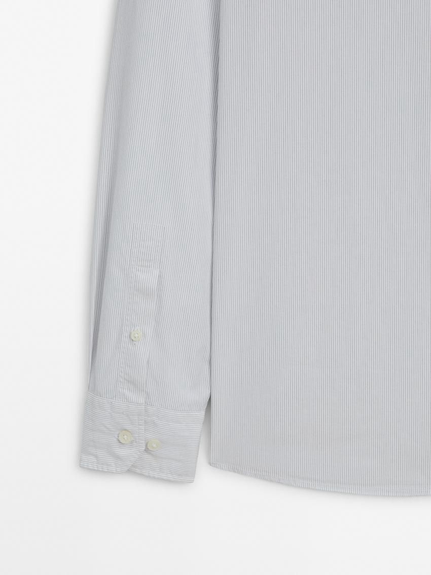 Massimo Dutti Multi-stripe Poplin Men Shirts Cream | US-GN7189304