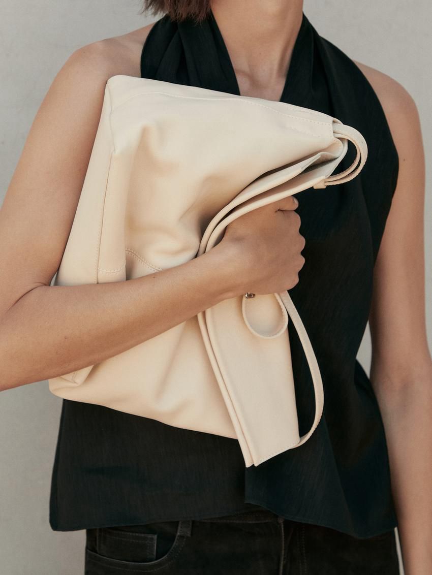 Massimo Dutti Multi-way Nappa Leather Women Shoulder Bag Beige | US-DH7156430