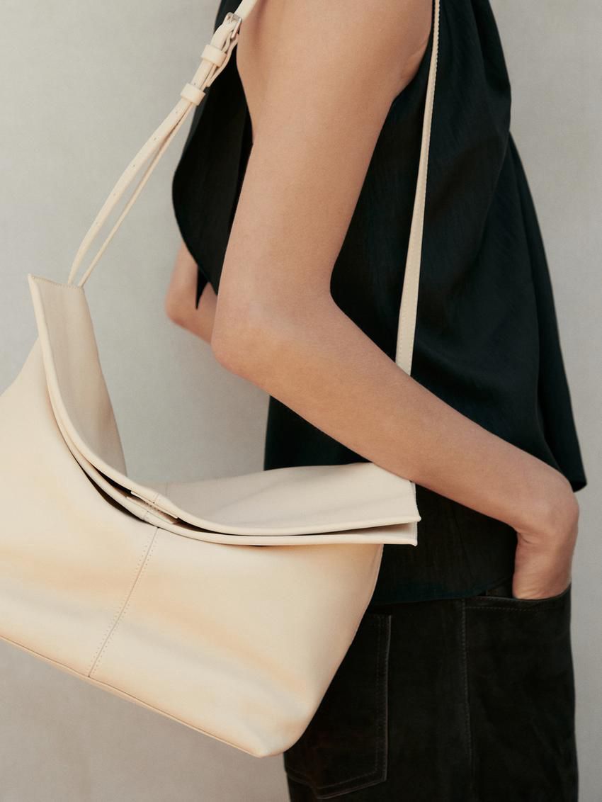 Massimo Dutti Multi-way Nappa Leather Women Shoulder Bag Beige | US-DH7156430