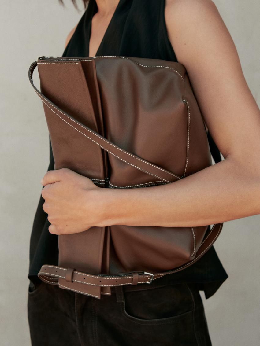 Massimo Dutti Multi-way Nappa Leather Women Shoulder Bag Brown | US-SY2458691