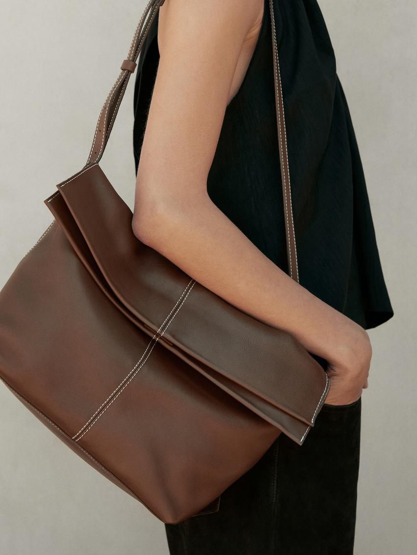 Massimo Dutti Multi-way Nappa Leather Women Shoulder Bag Brown | US-SY2458691