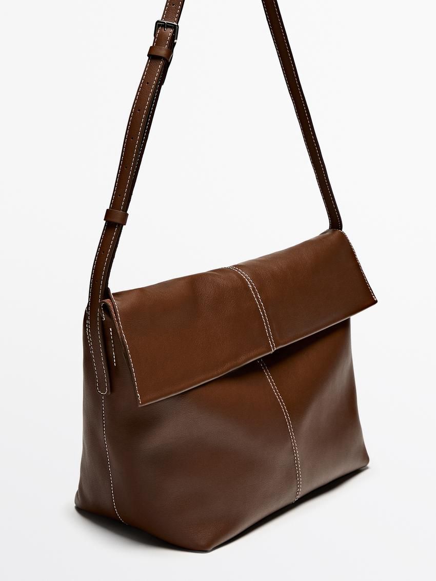 Massimo Dutti Multi-way Nappa Leather Women Shoulder Bag Brown | US-SY2458691