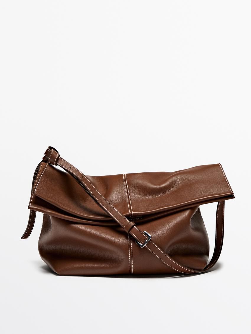 Massimo Dutti Multi-way Nappa Leather Women Shoulder Bag Brown | US-SY2458691