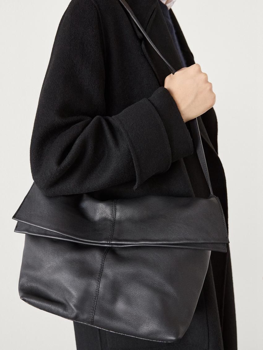 Massimo Dutti Multi-way Nappa Leather Women Shoulder Bag Black | US-AQ8413950