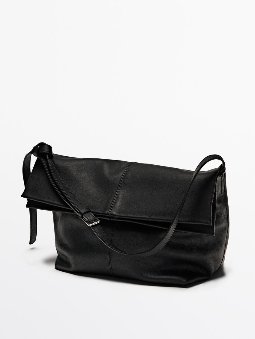 Massimo Dutti Multi-way Nappa Leather Women Shoulder Bag Black | US-AQ8413950