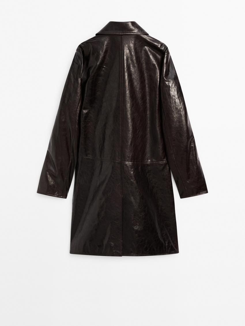 Massimo Dutti Nappa Leather Creased-effect Women Coat Dark Brown | US-BZ1752640