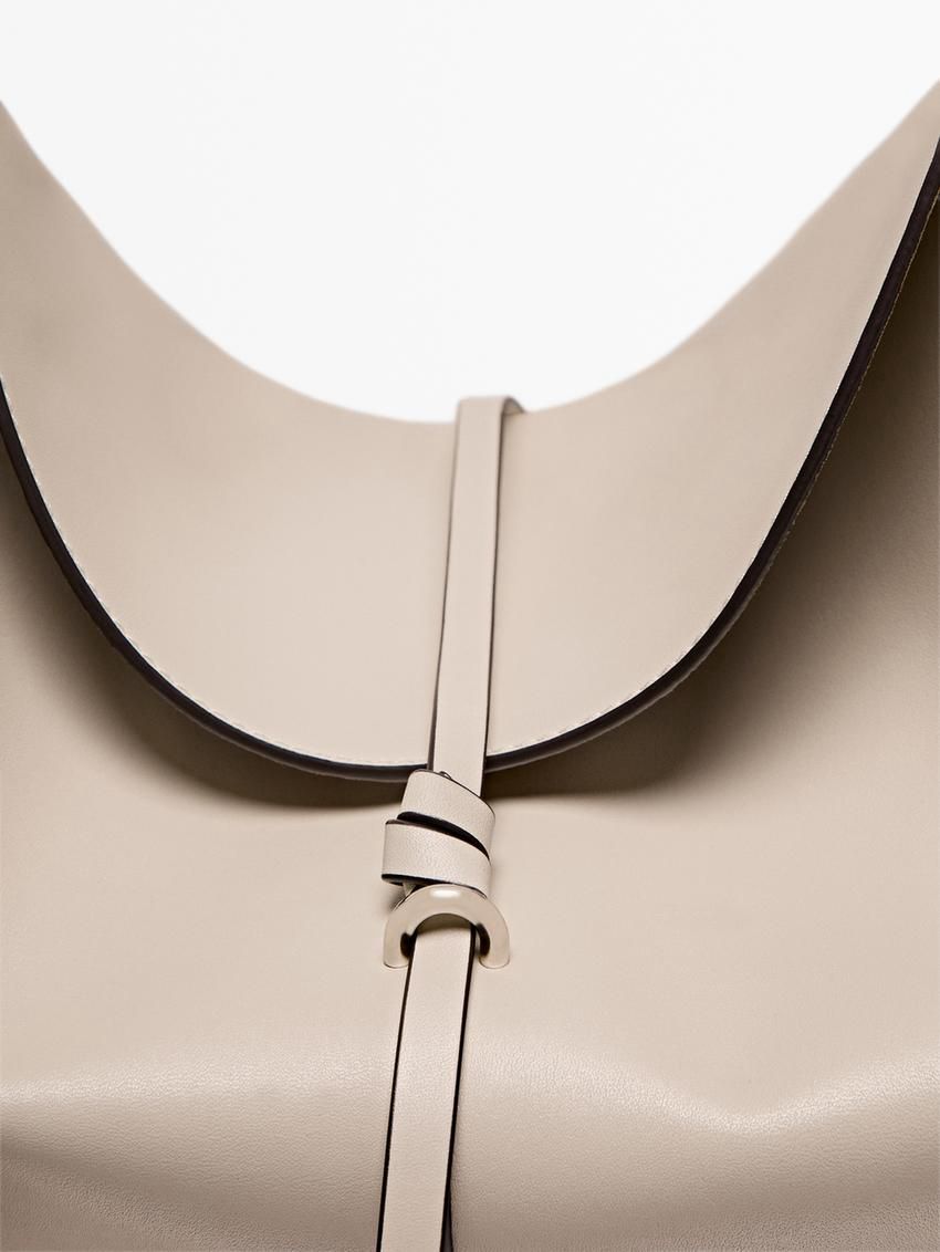 Massimo Dutti Nappa Leather Half Moon Women Shoulder Bag Beige | US-XS1480259