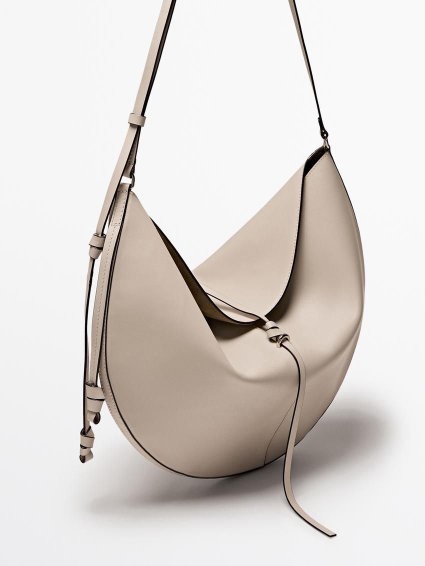 Massimo Dutti Nappa Leather Half Moon Women Shoulder Bag Beige | US-XS1480259
