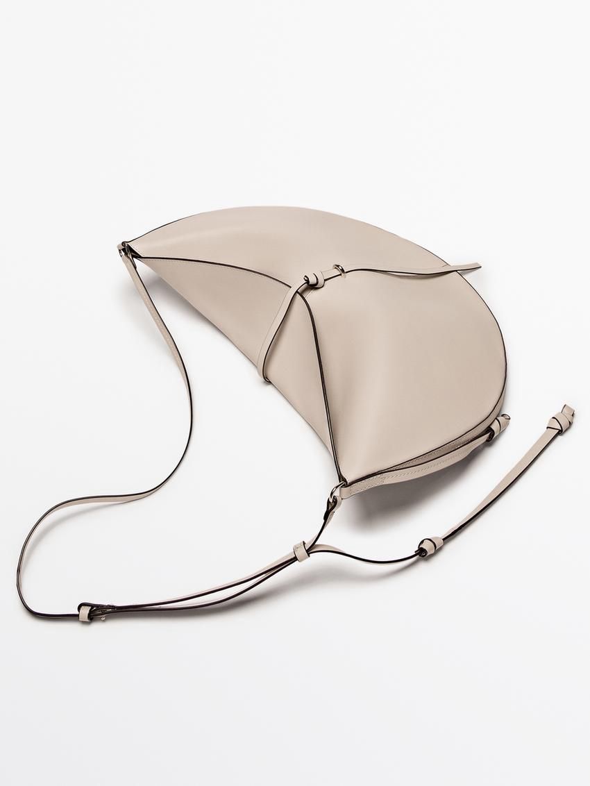Massimo Dutti Nappa Leather Half Moon Women Shoulder Bag Beige | US-XS1480259
