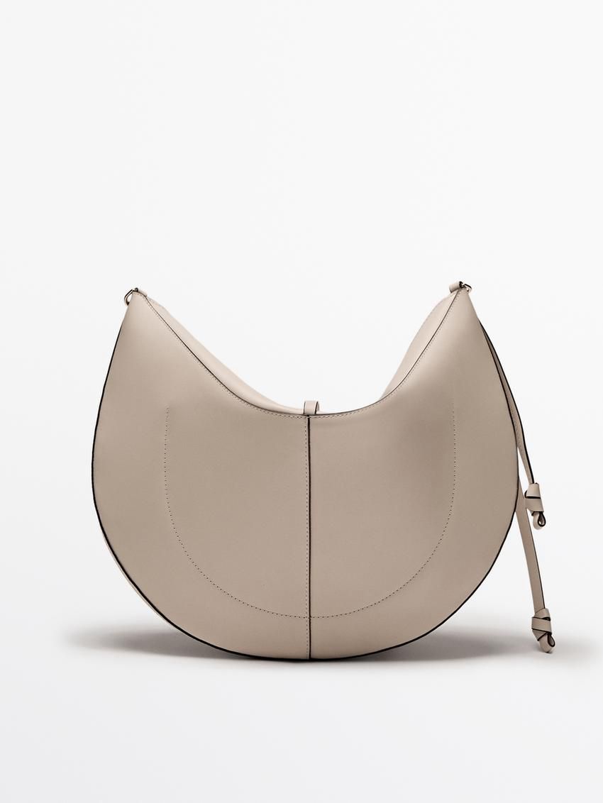 Massimo Dutti Nappa Leather Half Moon Women Shoulder Bag Beige | US-XS1480259
