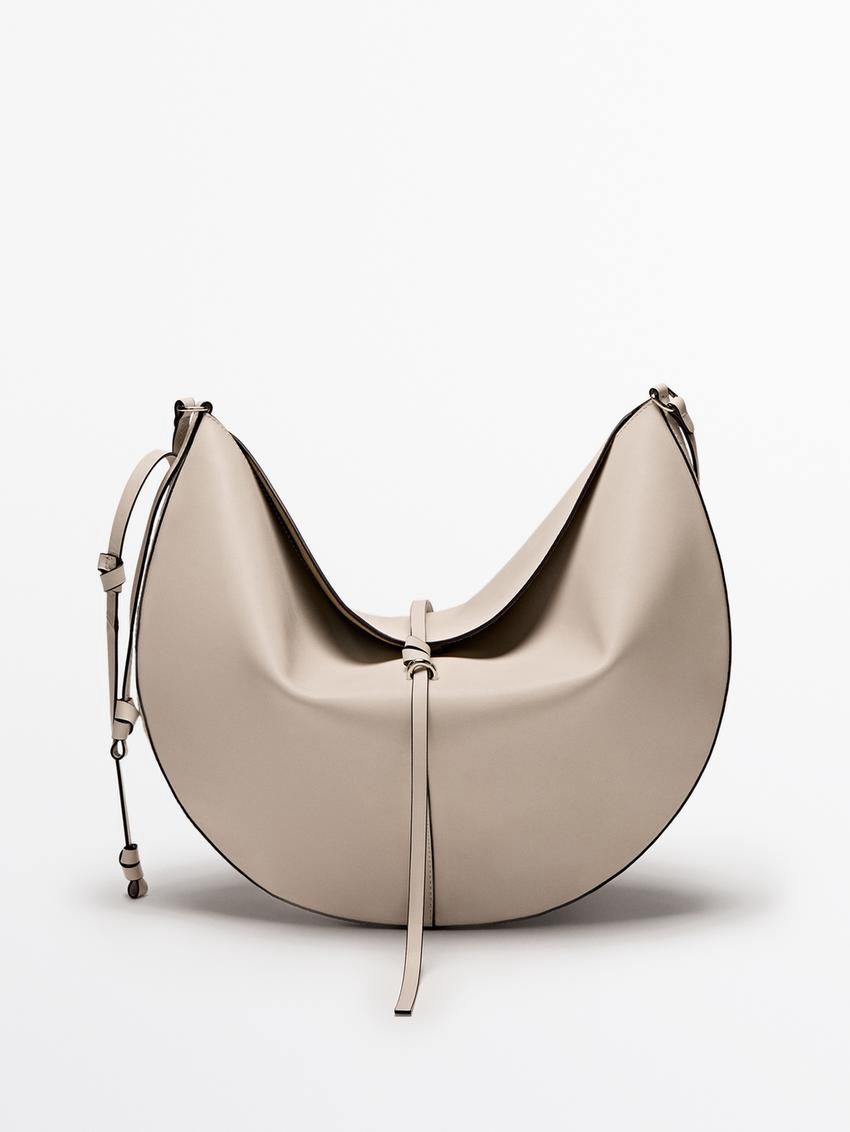 Massimo Dutti Nappa Leather Half Moon Women Shoulder Bag Beige | US-XS1480259