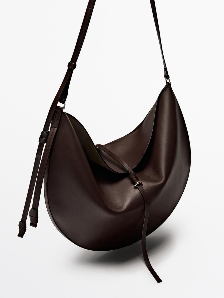 Massimo Dutti Nappa Leather Half Moon Women Shoulder Bag Dark Brown | US-MT3298574