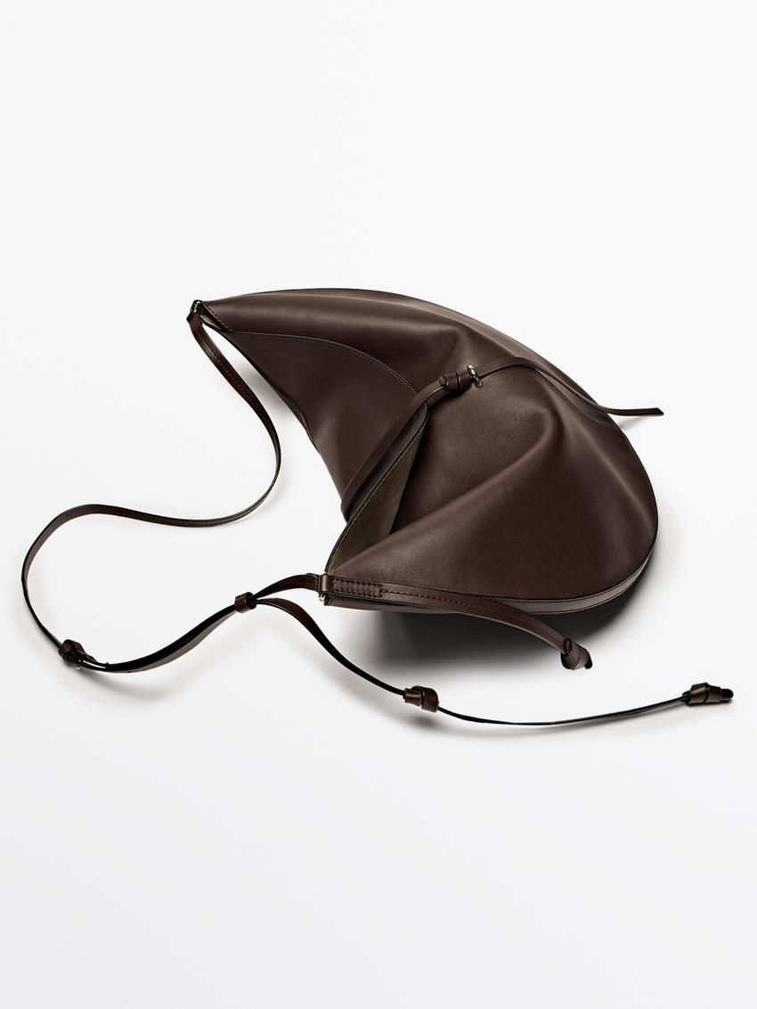 Massimo Dutti Nappa Leather Half Moon Women Shoulder Bag Dark Brown | US-MT3298574