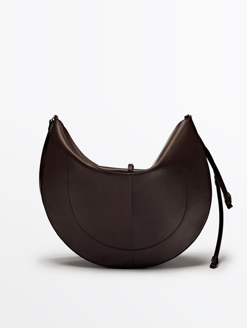 Massimo Dutti Nappa Leather Half Moon Women Shoulder Bag Dark Brown | US-MT3298574